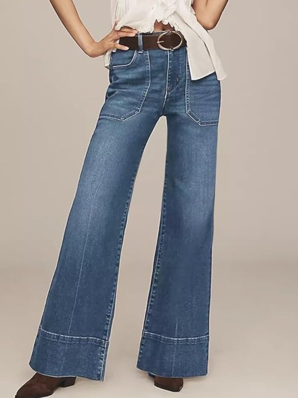 Allimy Women's High Waisted Wide Leg Baggy Front Pockets Jeans